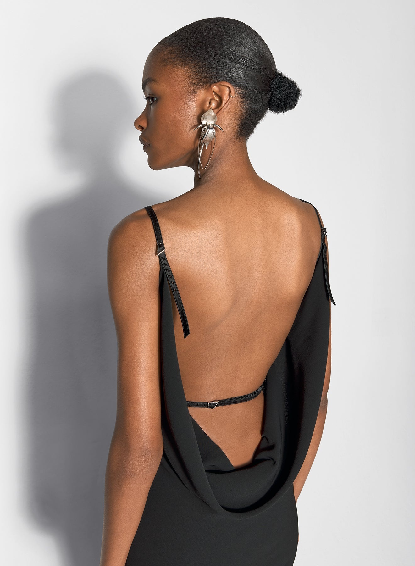 black leather harness backless crepe gown - 3