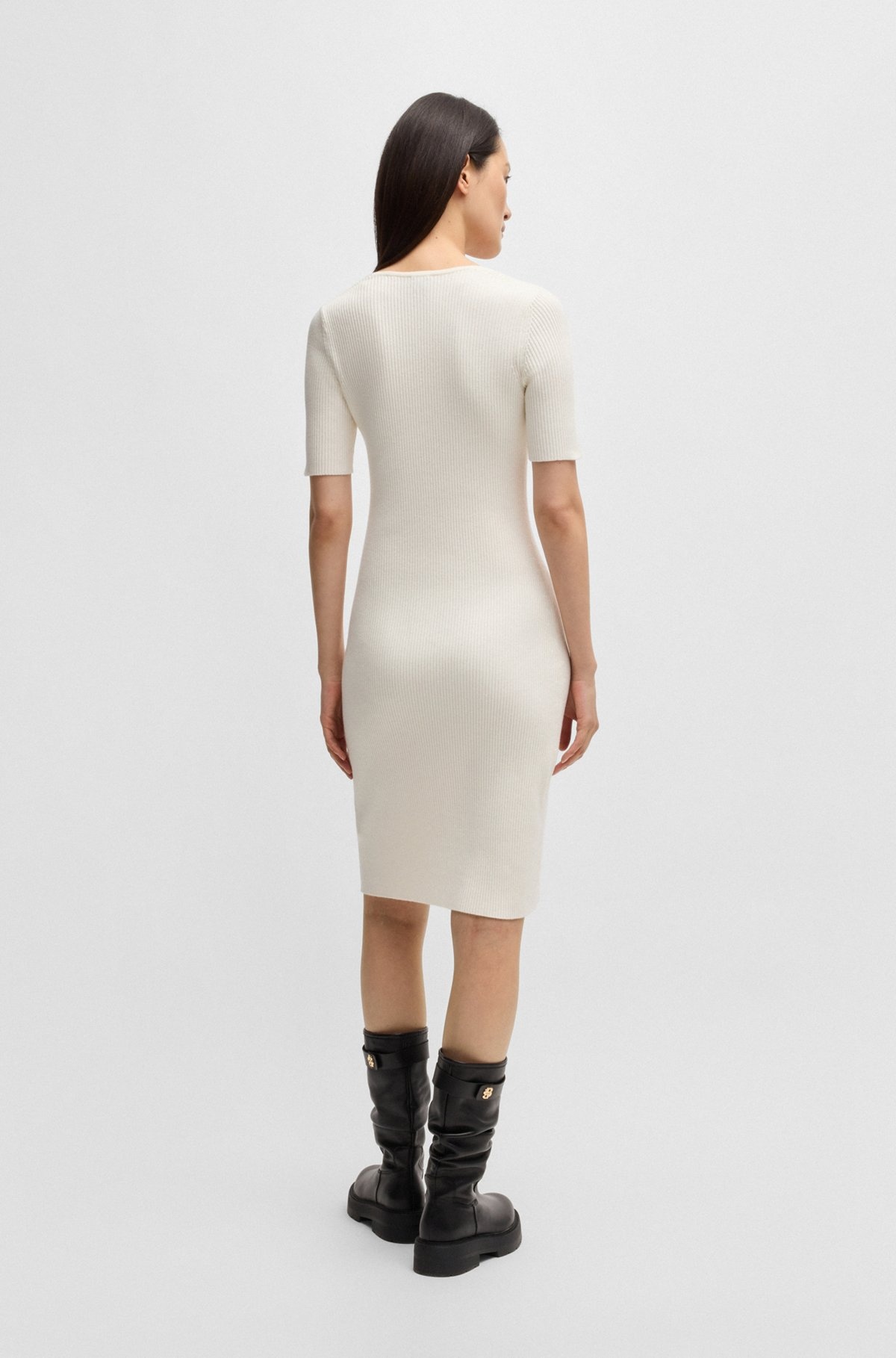 SLIM-FIT DRESS IN RIBBED STRETCH FABRIC - 5