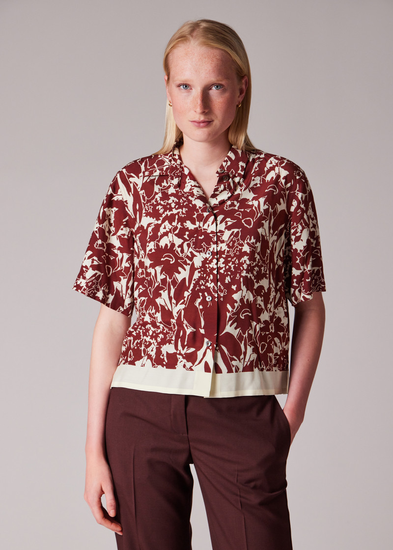 Women's Maroon and Ecru 'Avant Garden' Short-Sleeve Shirt 3