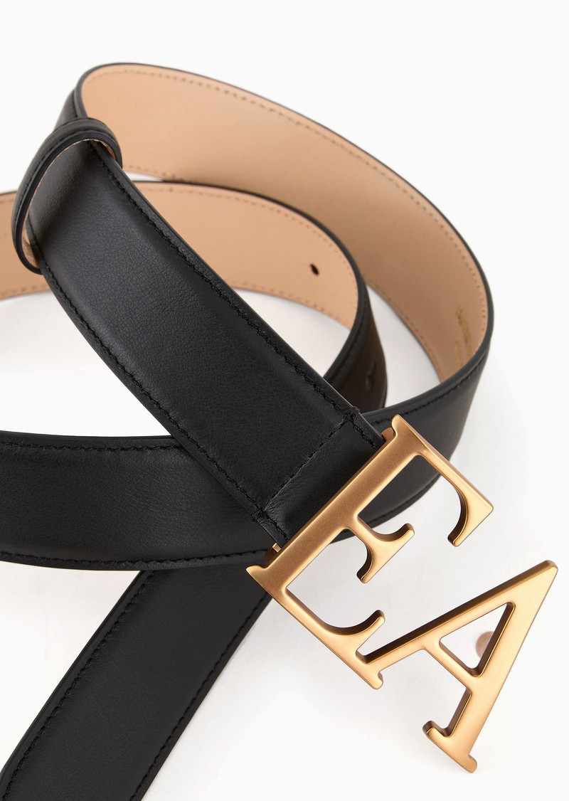 EMPORIO ARMANI Leather belt with moulded EA buckle outlook