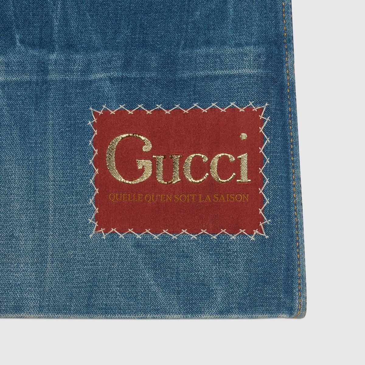 Washed denim flare pant with Gucci label - 7