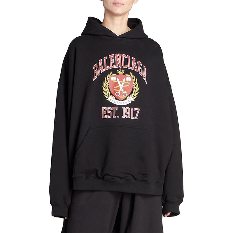 Balenciaga Est. 1917 College Logo Print Hoodie Wide Fit 'Black' 675003TLV901076 - 3