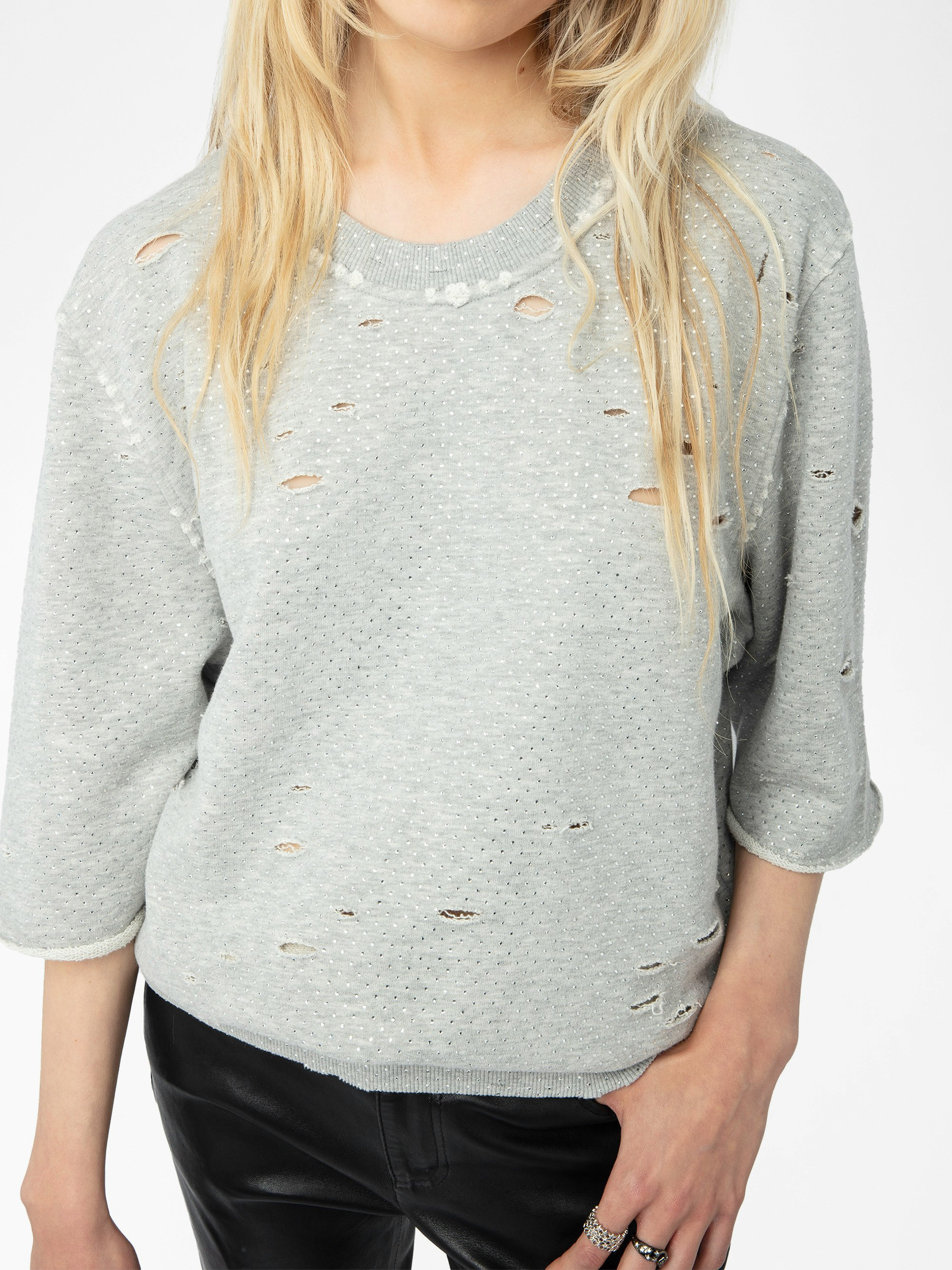 Edmond Diamanté Women's Distressed Sweatshirt - 6