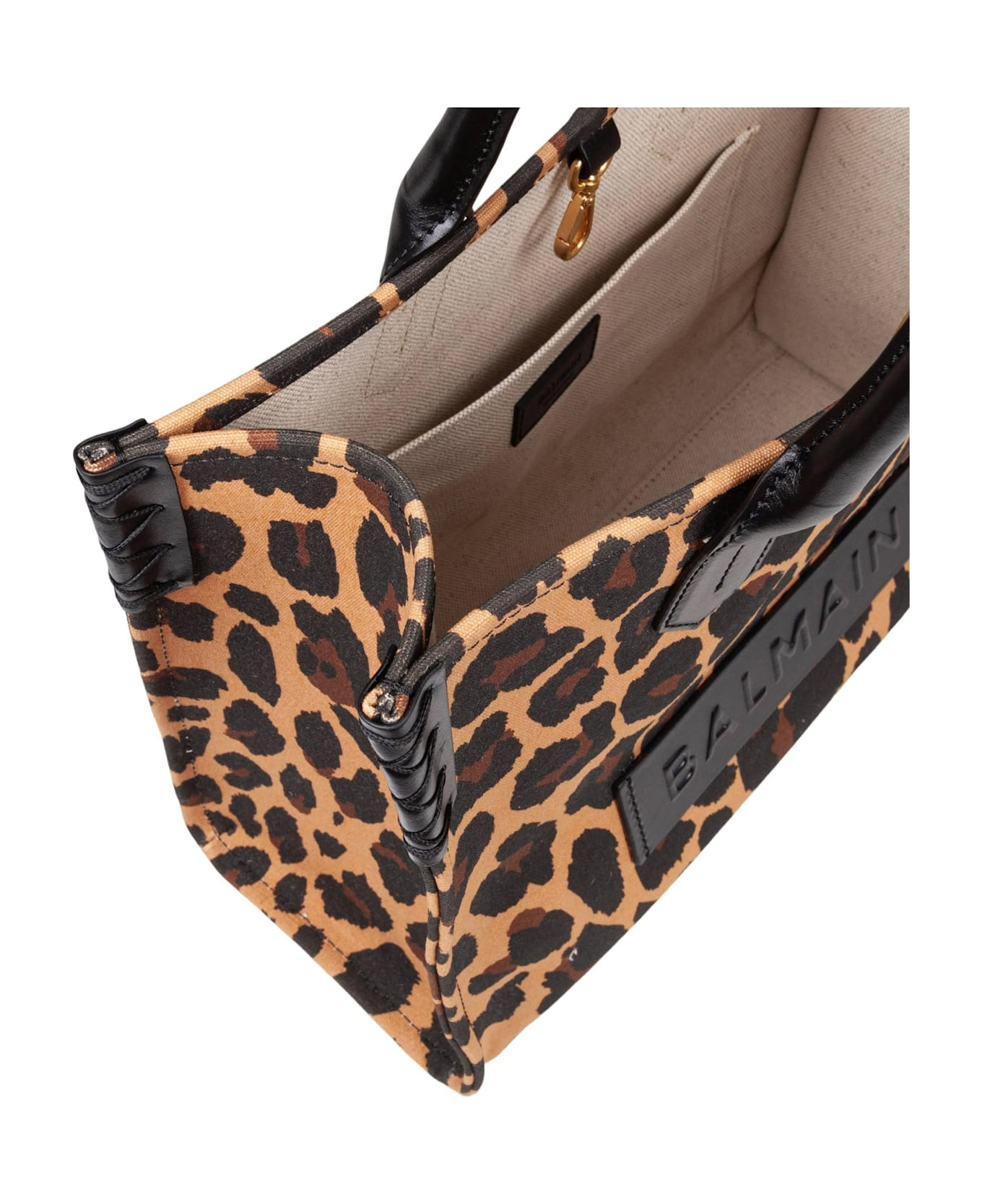 Balmain B-army 36 Canvas Tote Bag With Leopard Print - 4