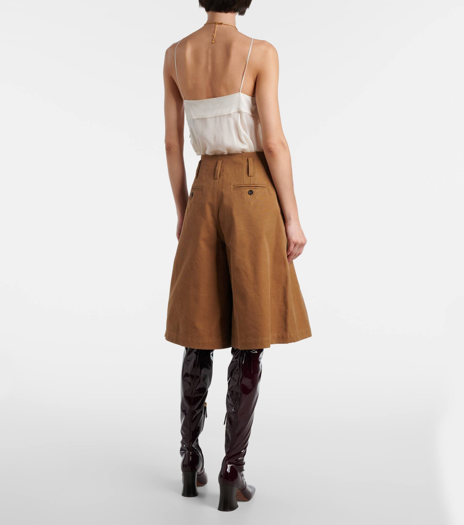 Pleated cotton canvas Bermuda shorts - 3