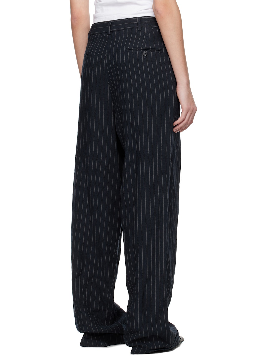 Navy Triple Pleat Crossover Trousers - 3
