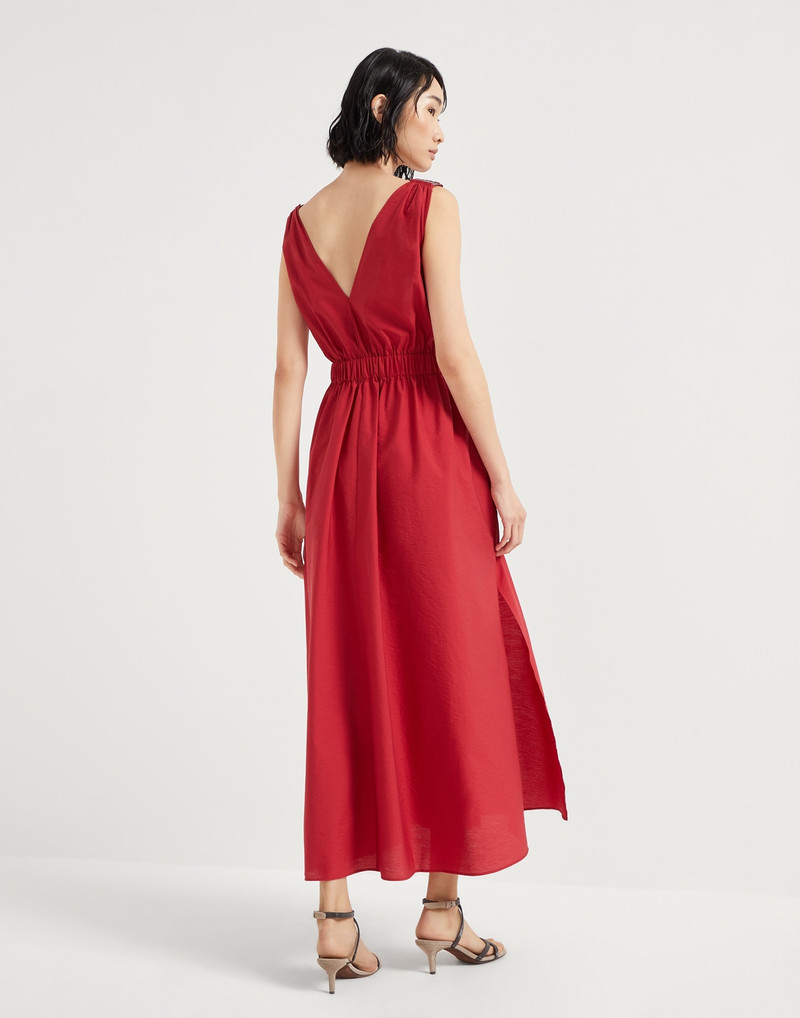 Brunello Cucinelli Techno cotton poplin belted dress with precious shoulder detail outlook