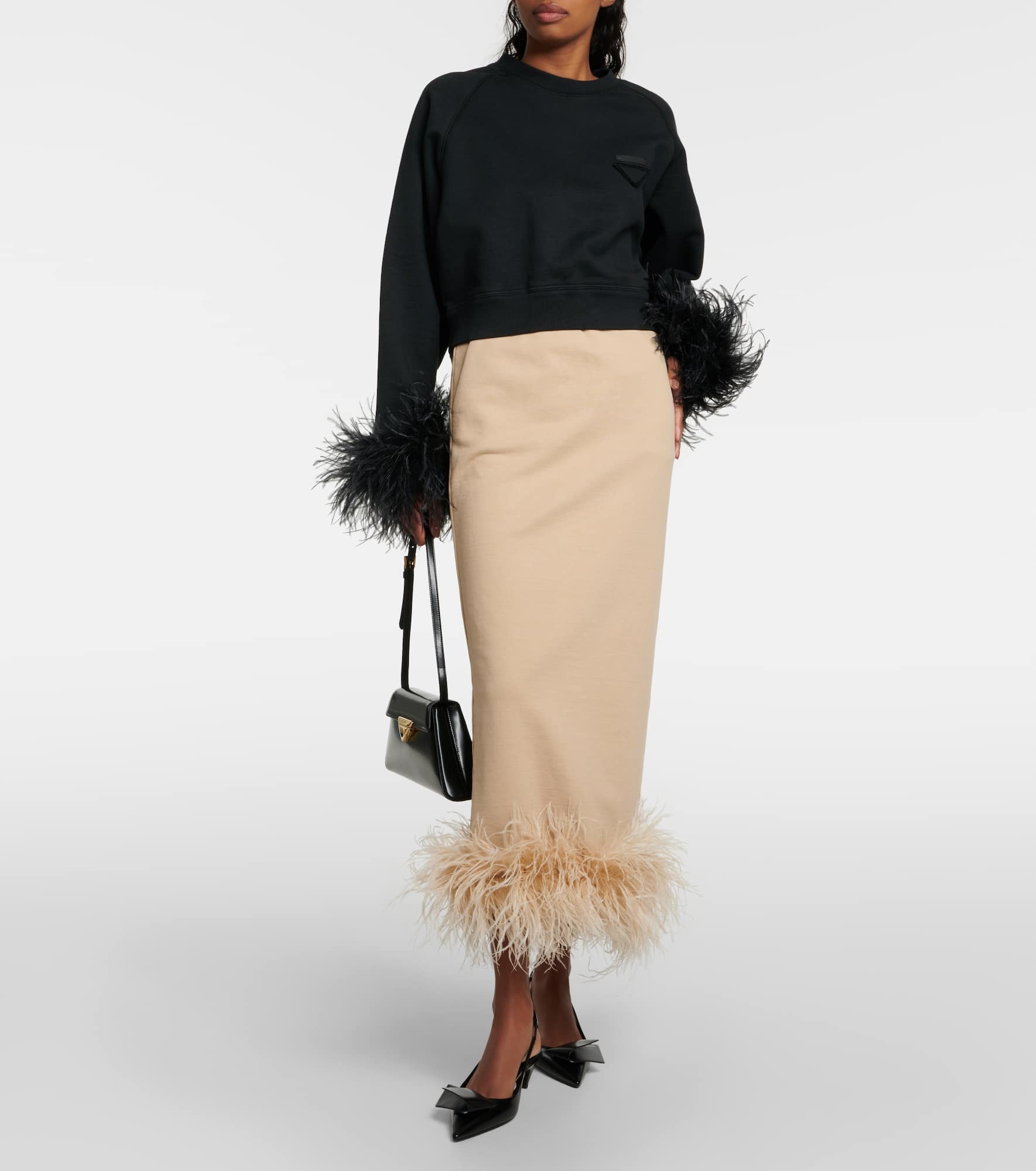 Feather-trimmed cotton midi skirt - 2
