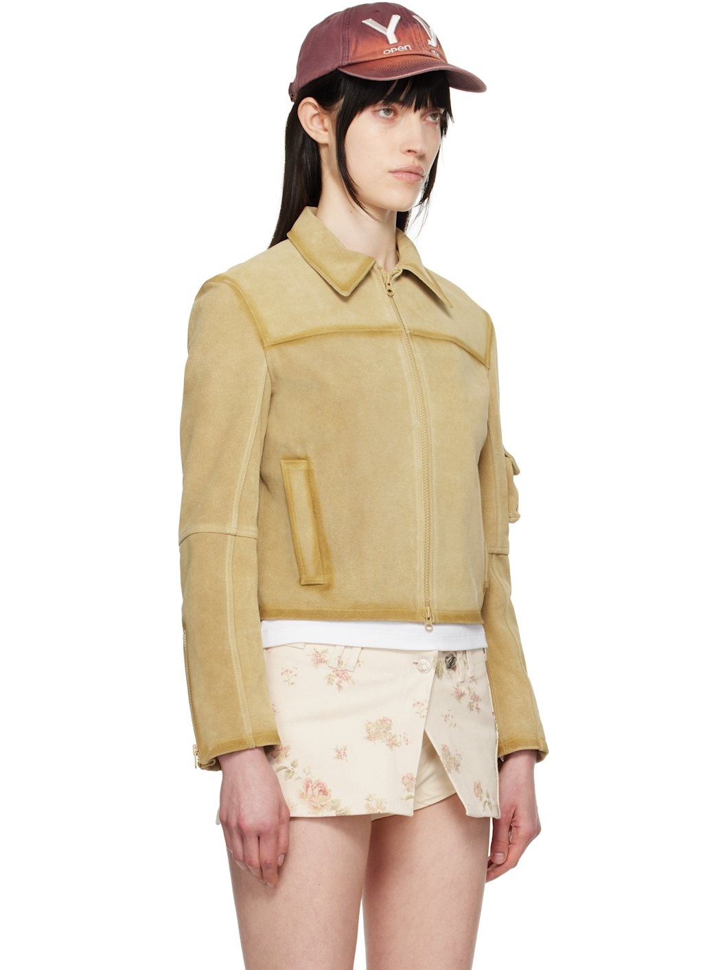 Beige Single Rider Suede Jacket - 2