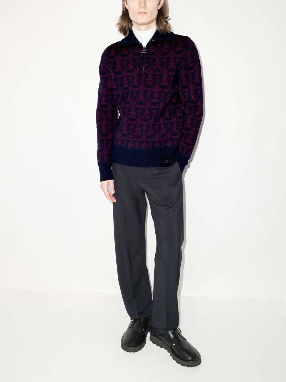 Gancini-jacquard zip-up jumper - 5