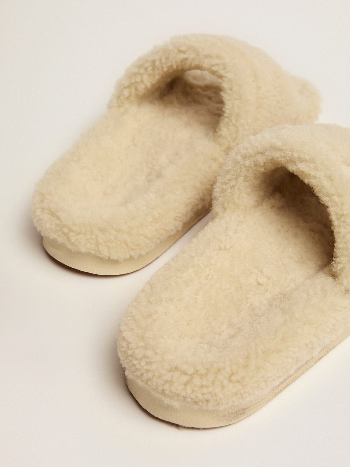 Beige shearling Poolstars with silver glitter star - 5