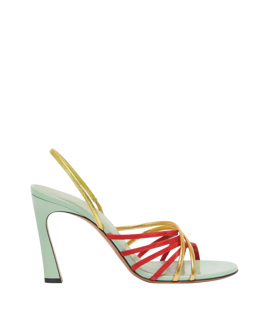 GREEN RED AND GOLD SUEDE AND METALLIC LEATHER NEW WAVE SANDAL - 1