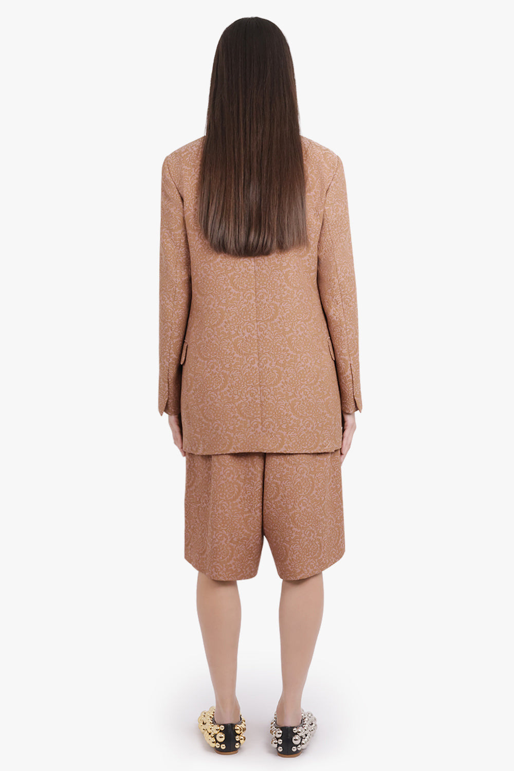POMY TAPESTRY FLORAL JACQUARD LONG LENGTH SHORT | PEACH/BROWN - 5