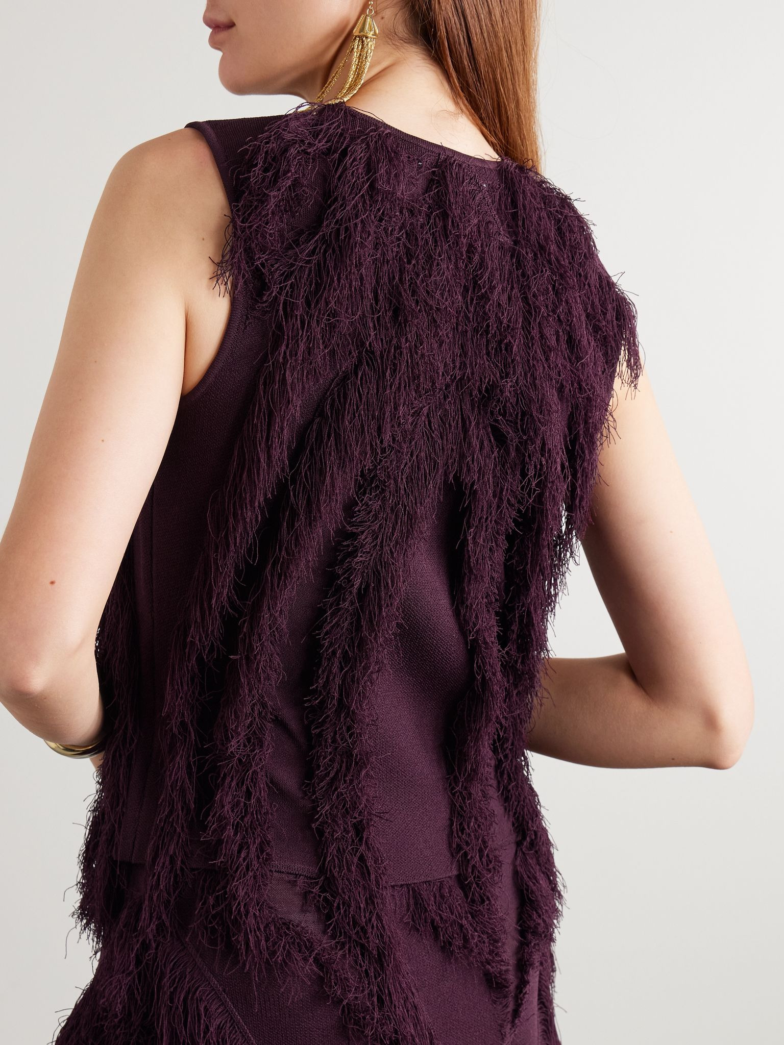 Bonnie fringed stretch-knit top Purple - 3