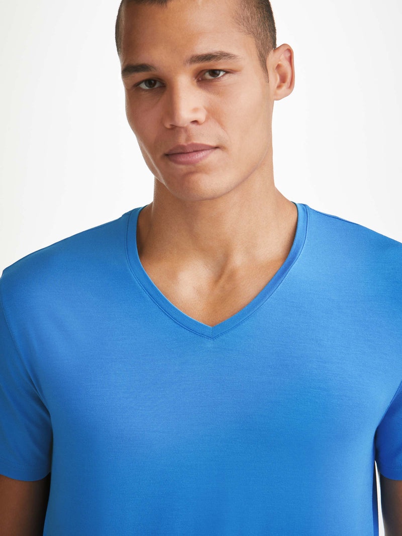 Men's V-Neck T-Shirt Basel Micro Modal Stretch Azure Blue - 5