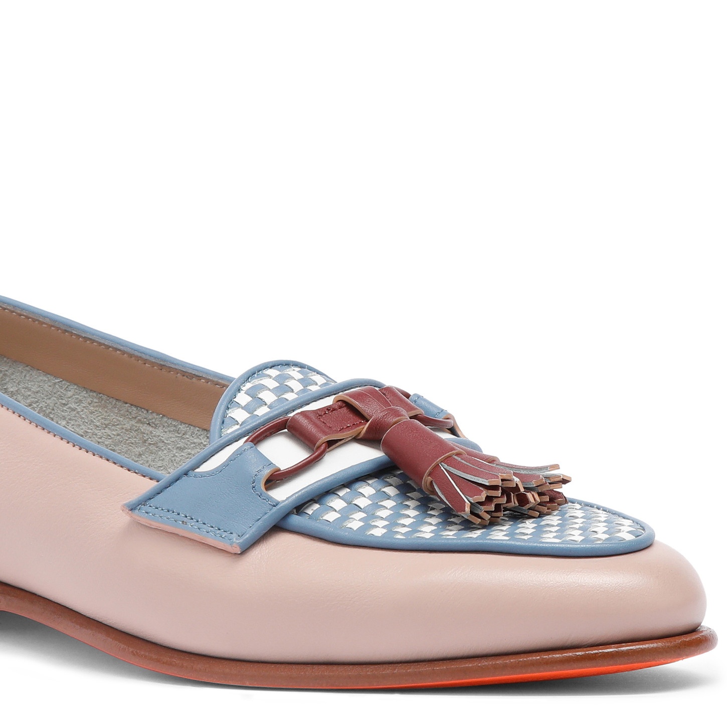 Women's pink and light blue leather Andrea tassel loafer - 6