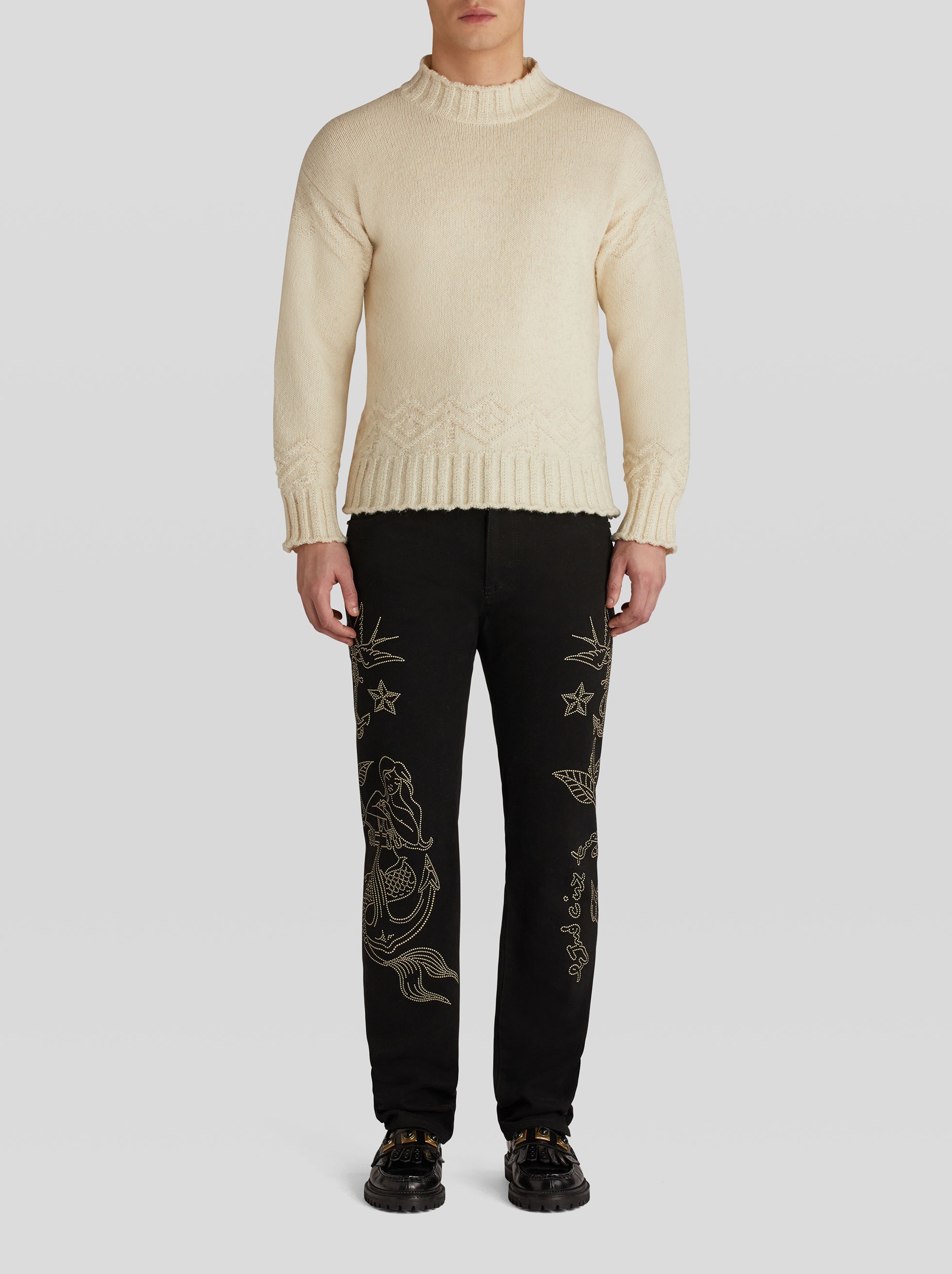 JEANS WITH PLACED OLD SCHOOL EMBROIDERY - 3