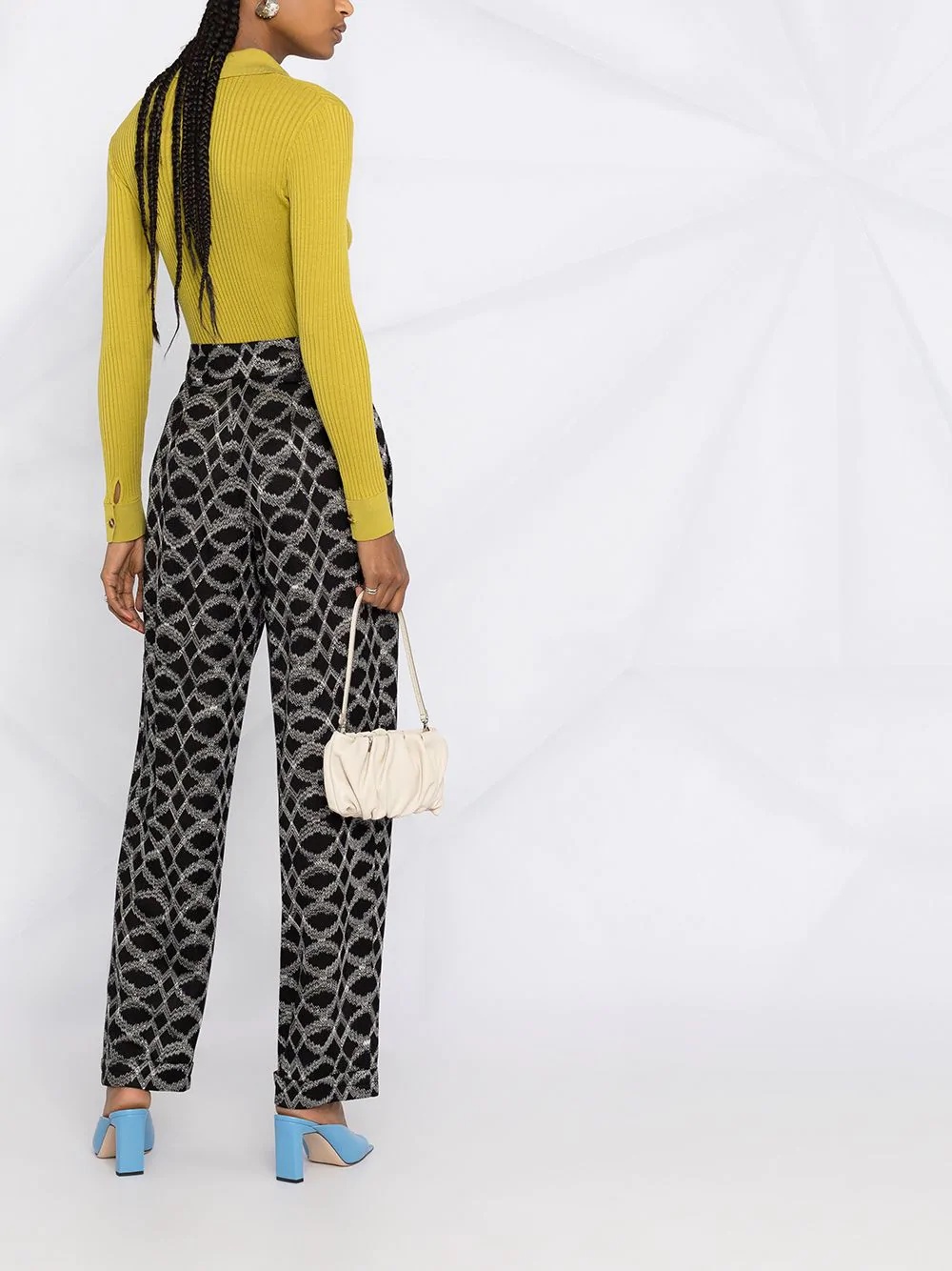 geometric print high waist trousers - 4