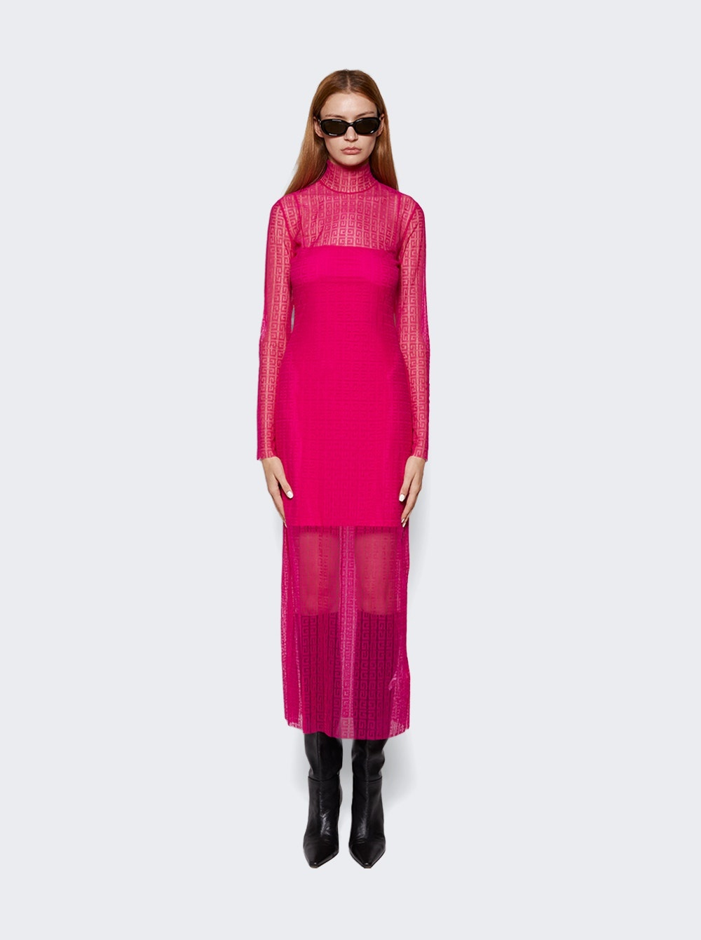 4G Long Sleeve Lace Dress Fuchsia - 2