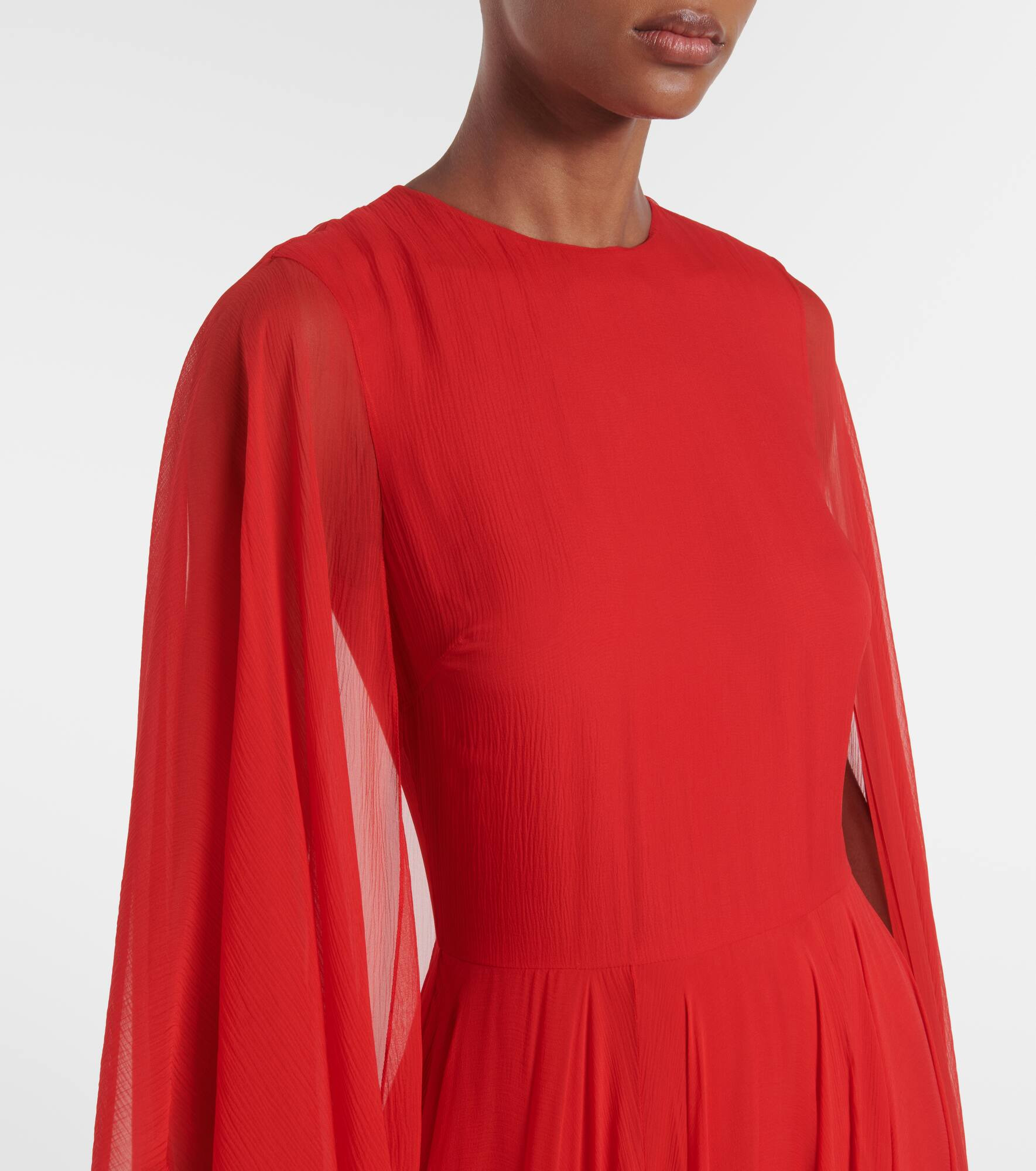 Caped draped silk chiffon gown - 4