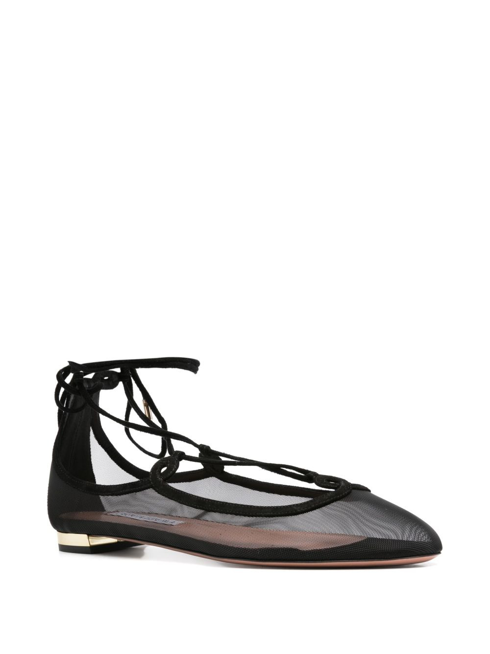 lace-up mesh flat pumps - 2