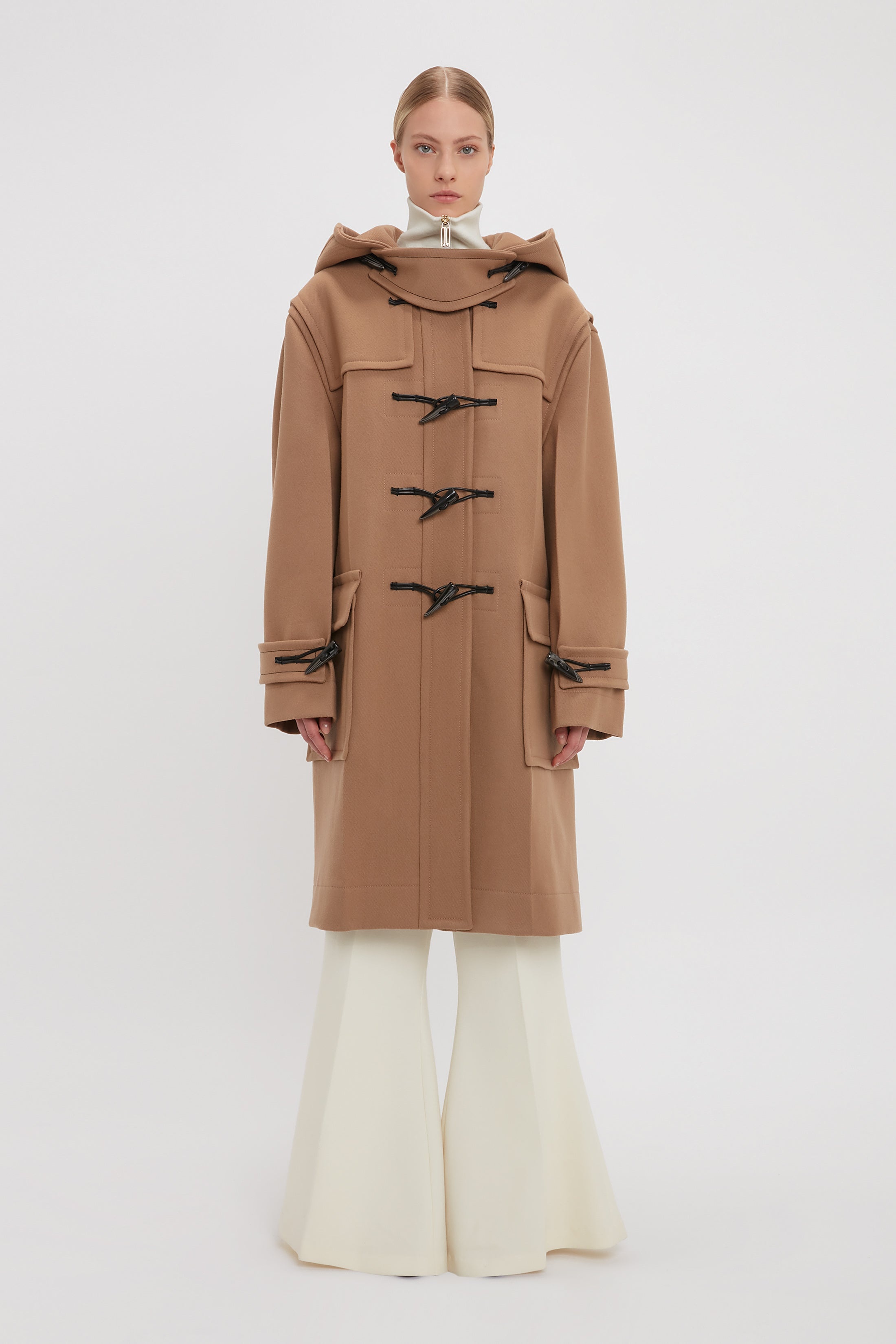 Victoria Beckham Oversized Duffle Coat In Camel | REVERSIBLE