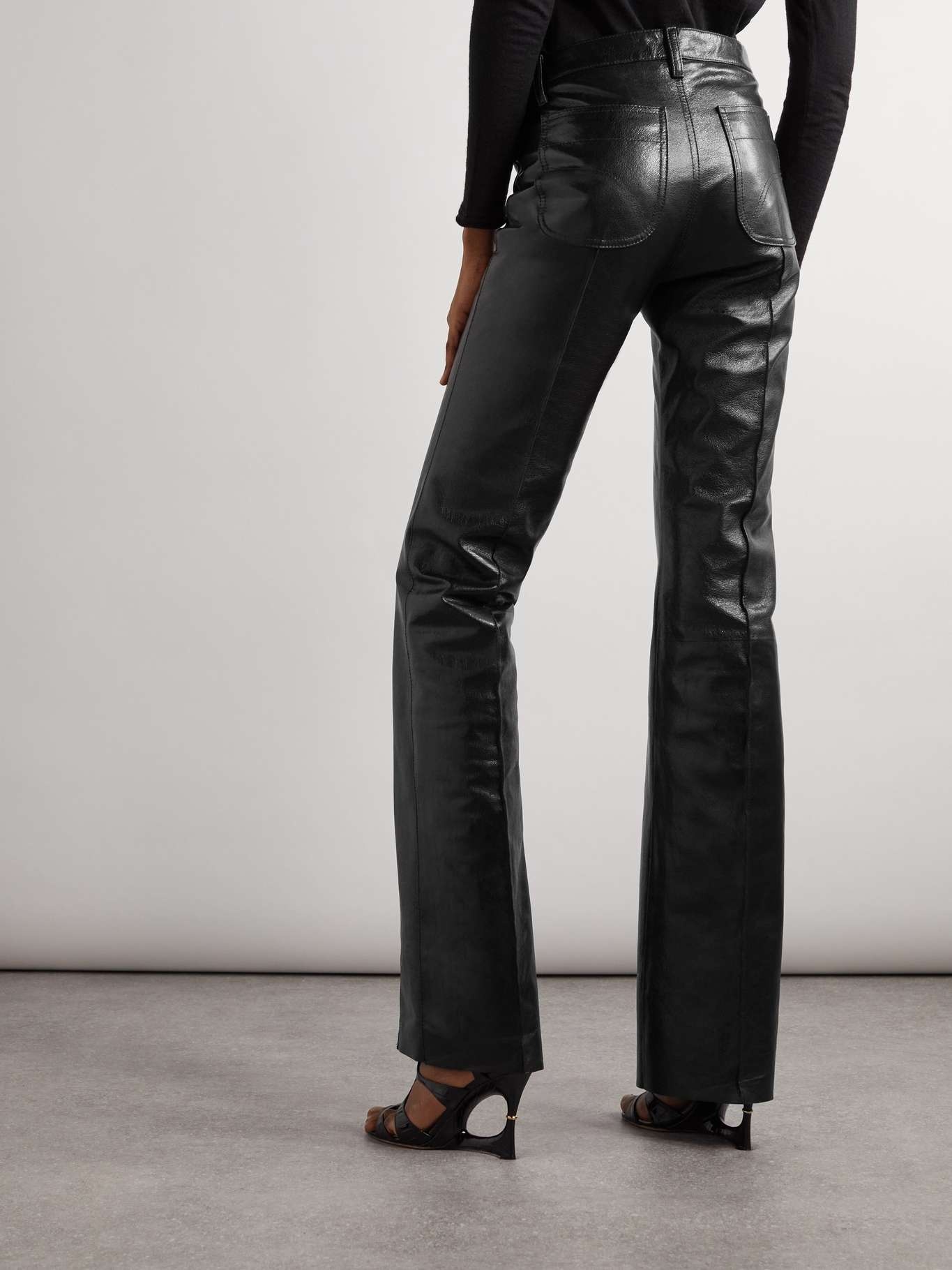 Paneled leather straight-leg pants - 4