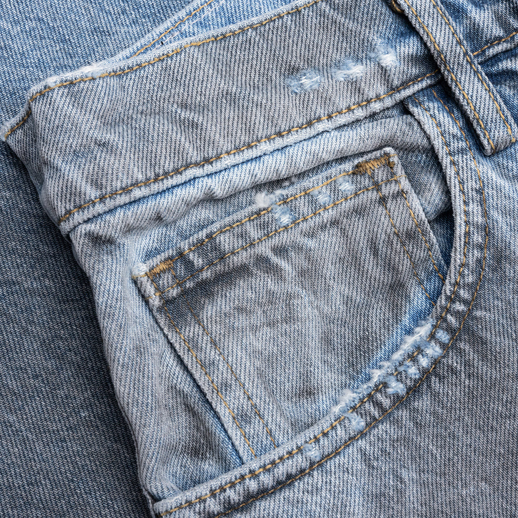 THRASHED BAGGY 5 POCKET SHORTS - LIGHT WASH - 3