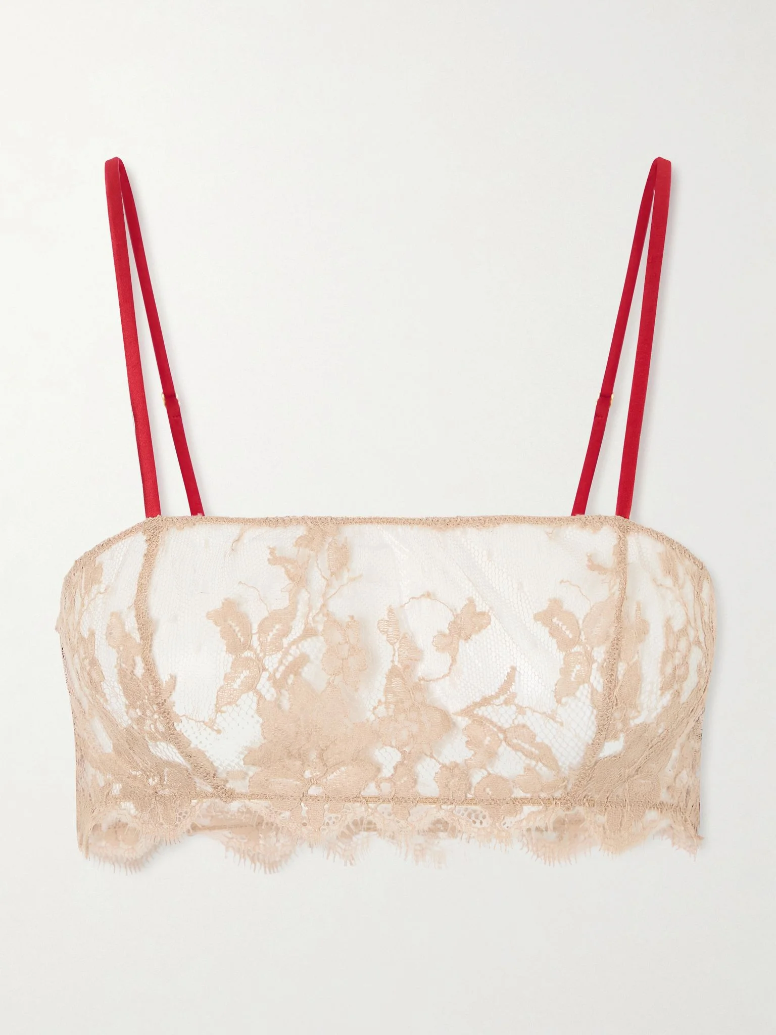 Orchid Leavers lace and silk-blend satin bandeau bra Red - 1