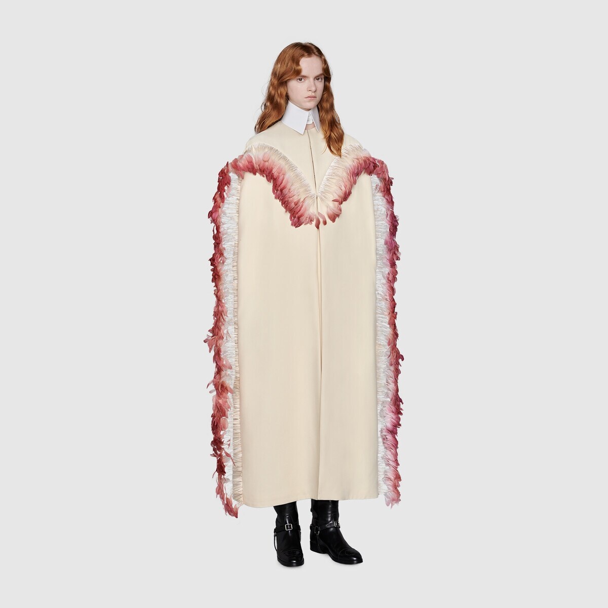 Wool silk coat with feather detail - 2
