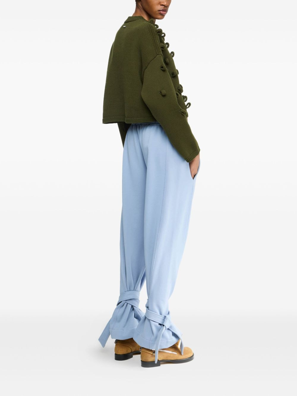 tie-fastening cotton trousers - 3