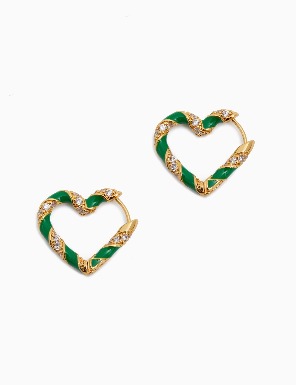 CANDY STRIPE PAVE HEART HOOPS - 3