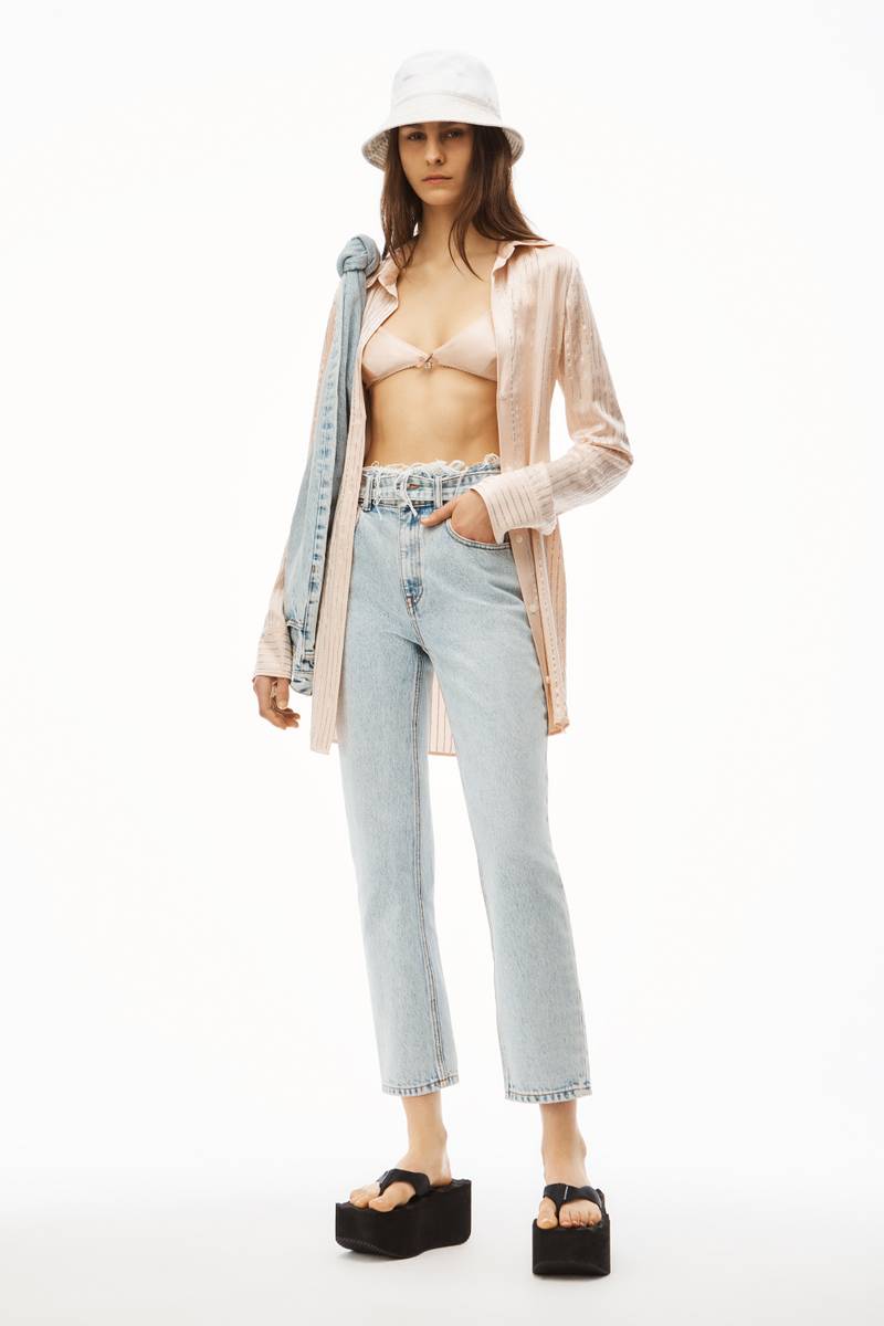 Alexander Wang BELTED FRAY SLIM STRAIGHT PANT IN DENIM outlook