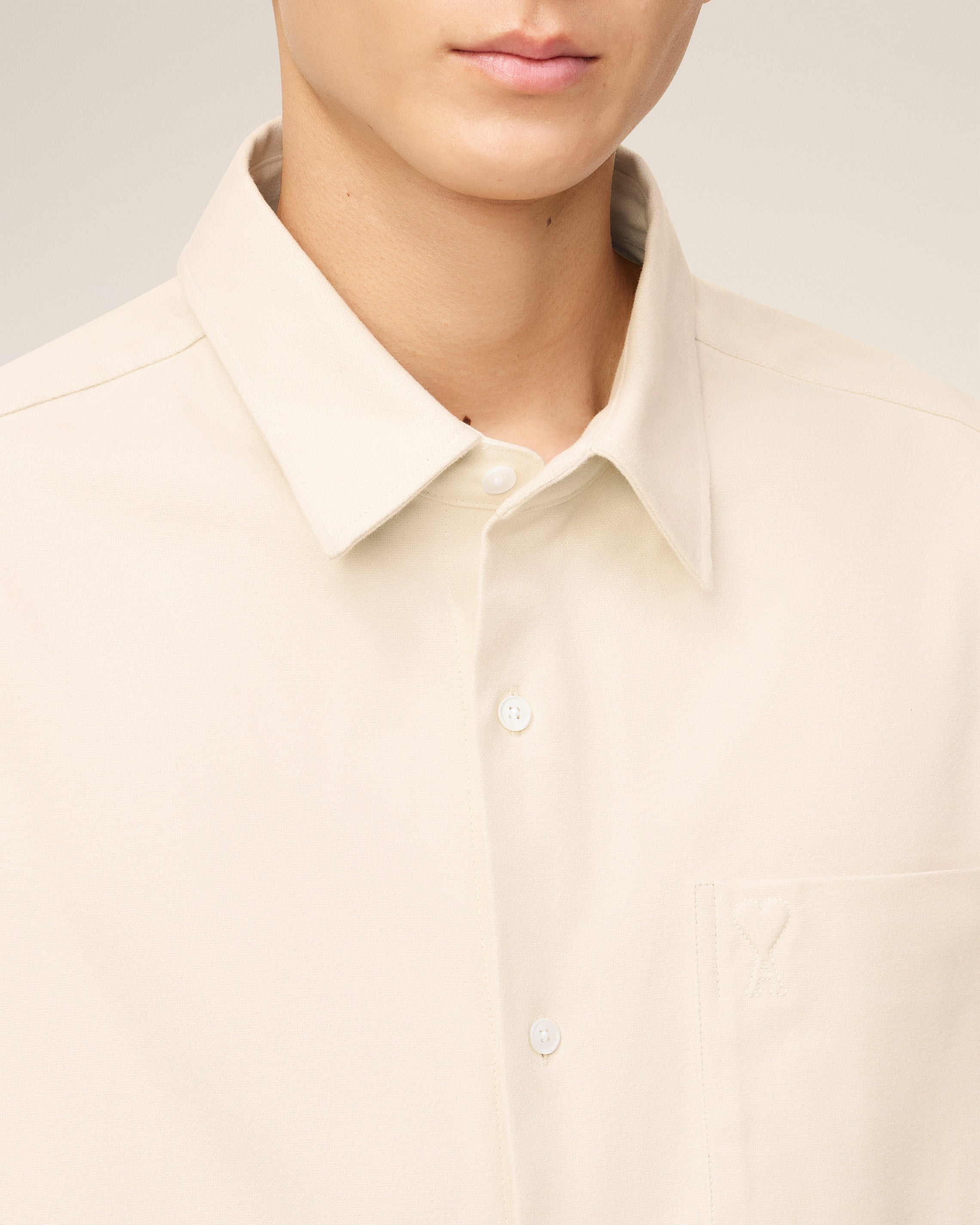 BEIGE COTTON EMBOSSED AMI DE COEUR BOXY SHIRT - 4