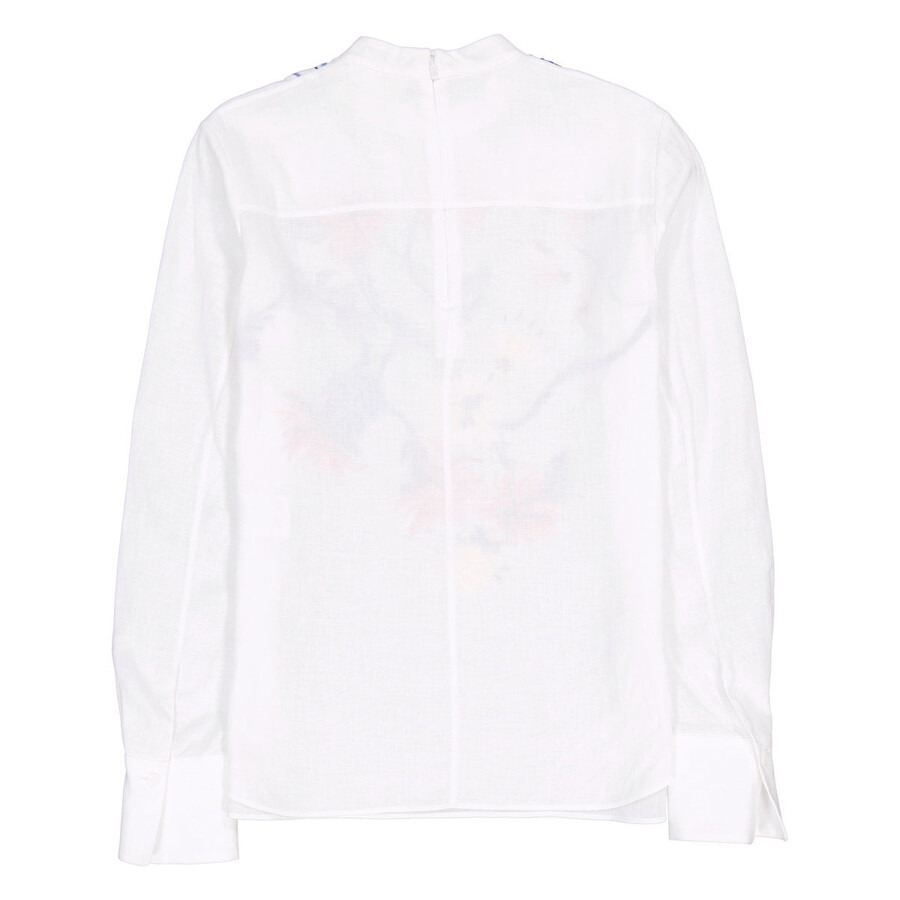 Chloe White Floral Embroidered Top In Linen Canvas - 6