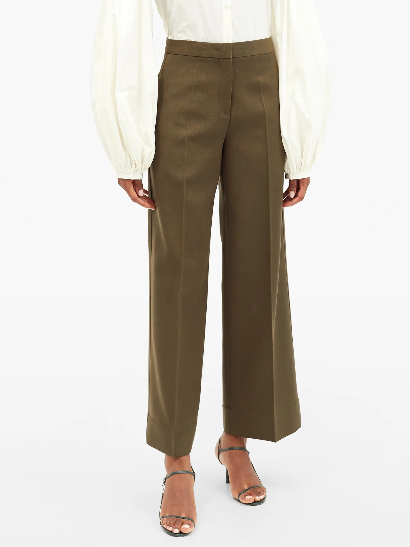 Pleated wool wide-leg trousers - 6