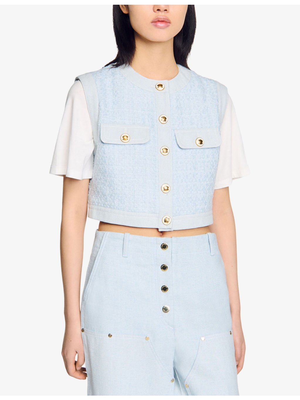 Chest-pocket tweed woven vest - 3