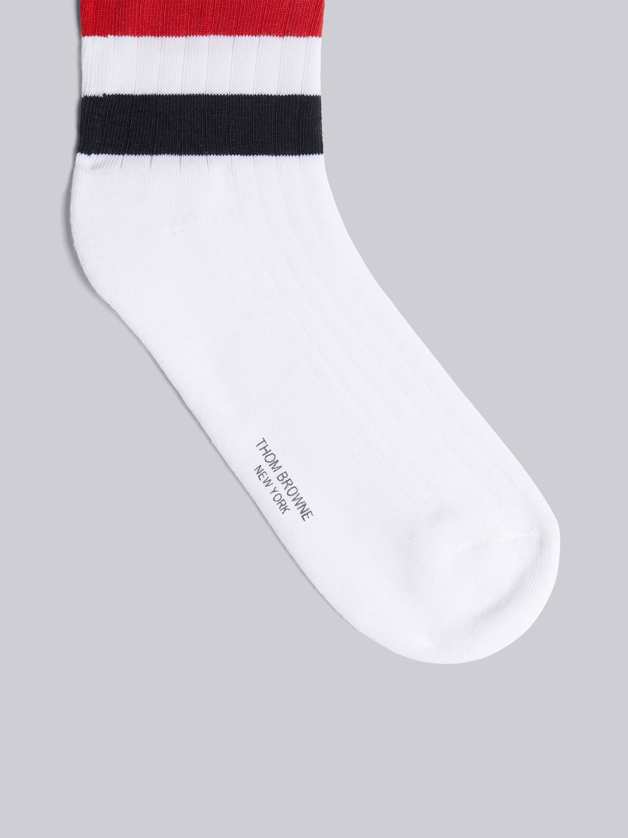White Cotton Multicolor Wide Stripe Athletic Ankle Socks - 2