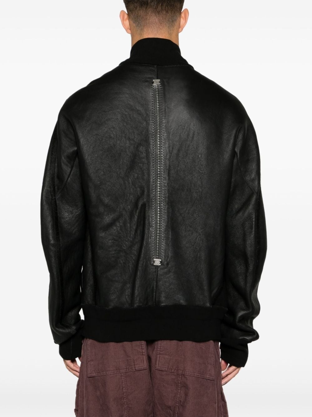 off-centre leather bomber jacket - 4