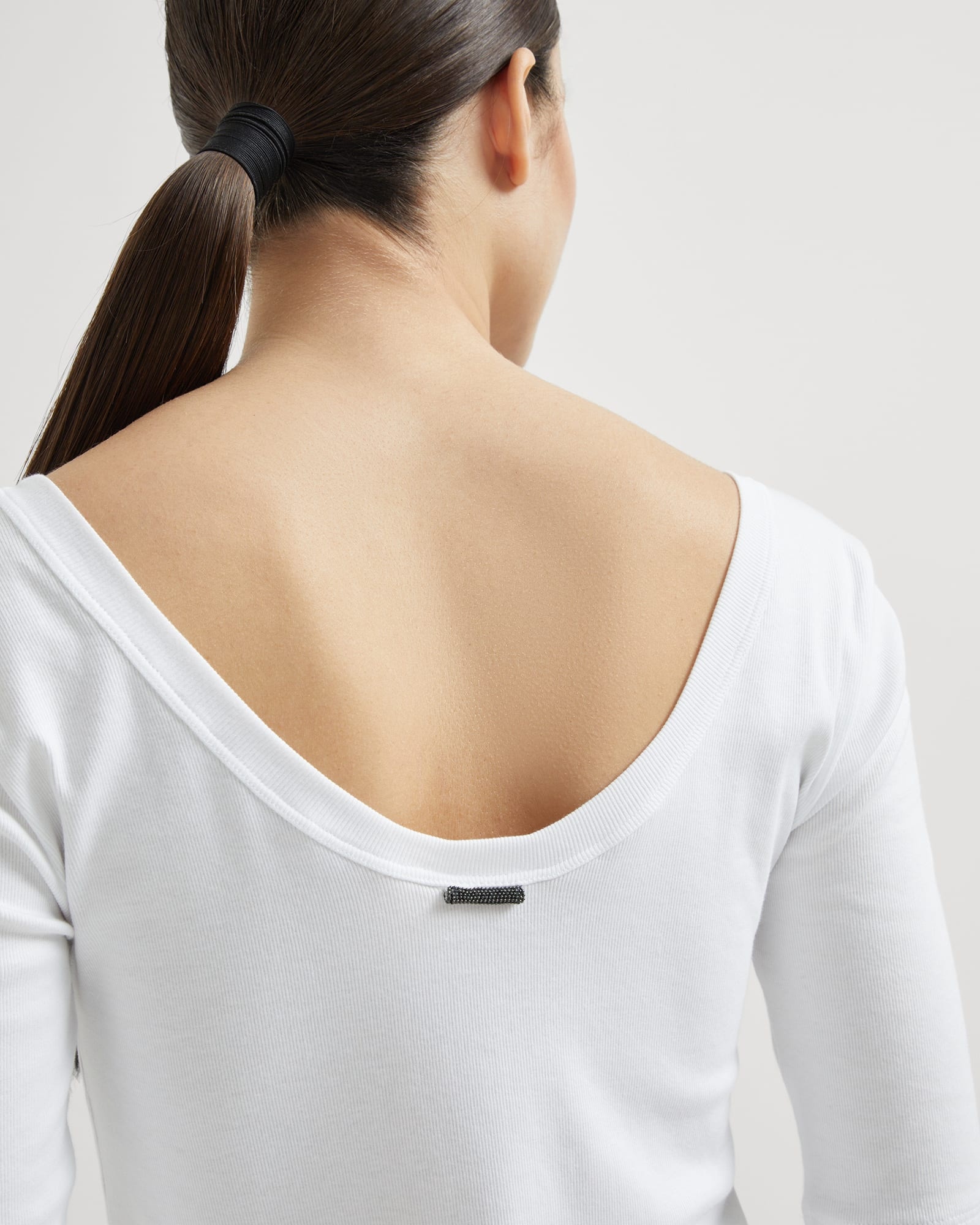Stretch cotton ribbed jersey T-shirt with monili - 3