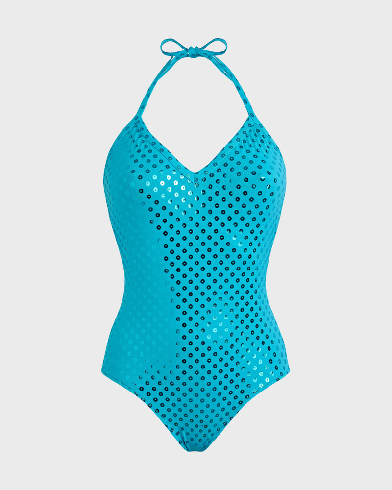 Women Halter One-piece Swimsuit Relief Sparkling 1