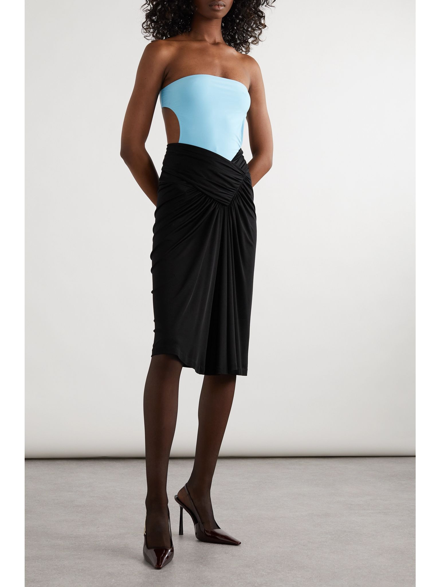 Asymmetric draped jersey midi skirt Black - 2