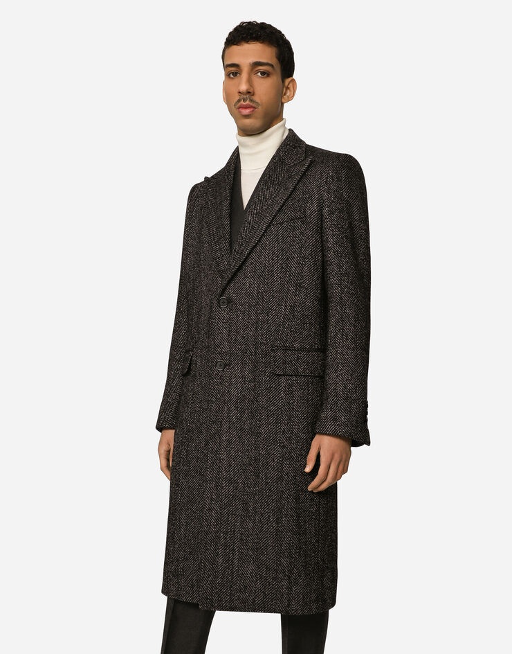 Single-breasted herringbone alpaca wool coat - 4