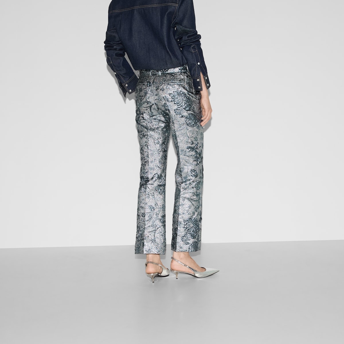 Flared floral lamé brocade pant - 4