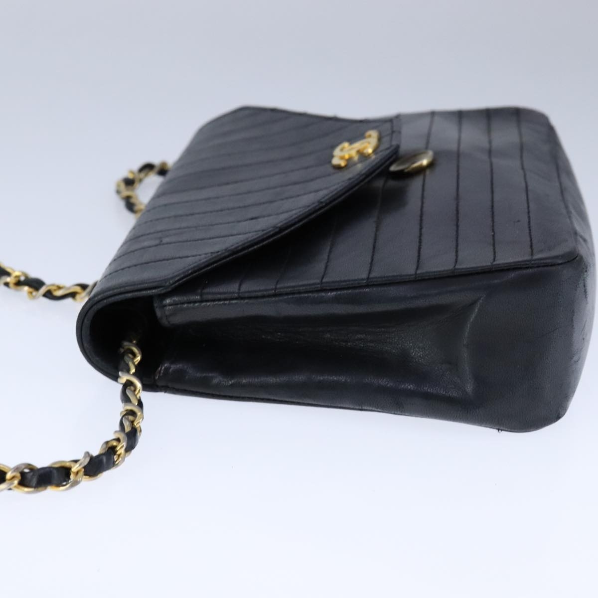 CHANEL Mademoiselle Chain Shoulder Bag Lamb Skin Black Gold CC - 3