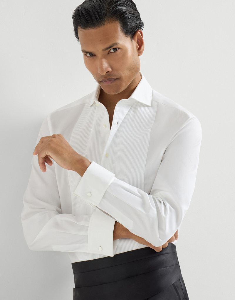 Sea Island cotton twill slim fit tuxedo shirt with pleated bib, spread collar and French cuffs 2