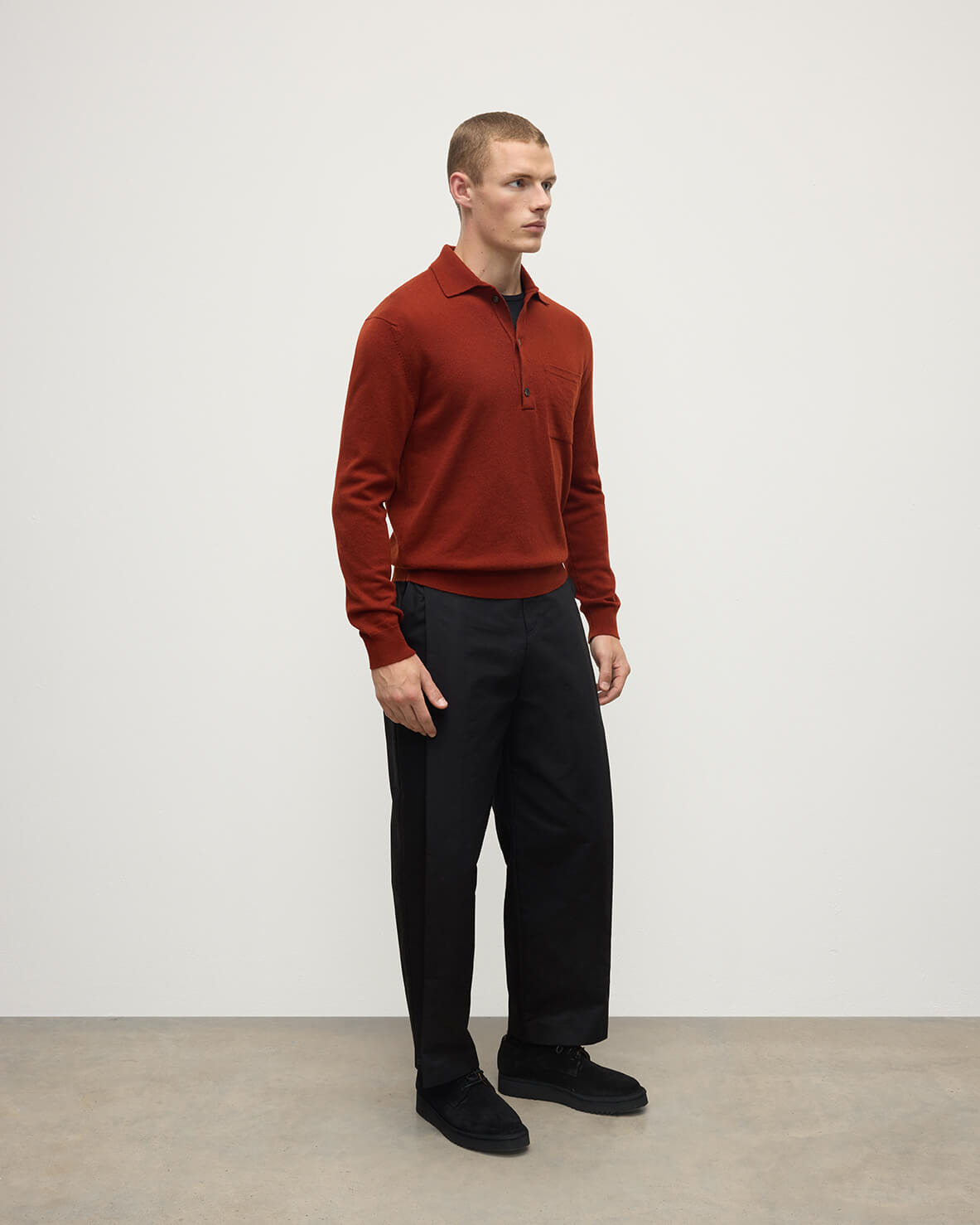 Cashmere Long Sleeve Red Polo Shirt - 3