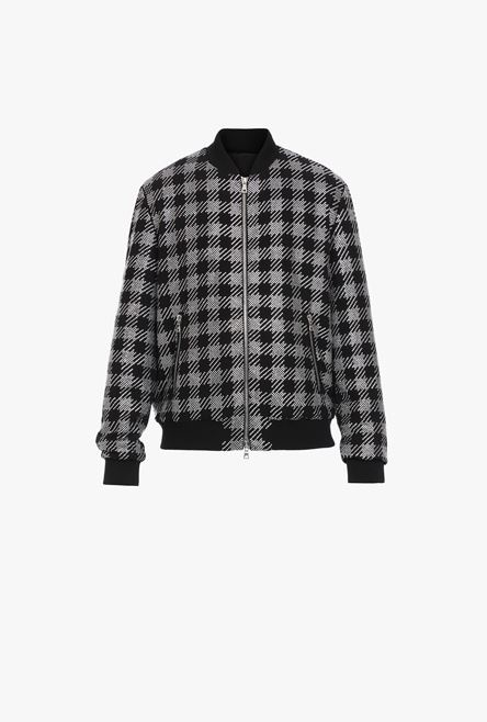 Bomber jacket with rhinestone gingham pattern - 1