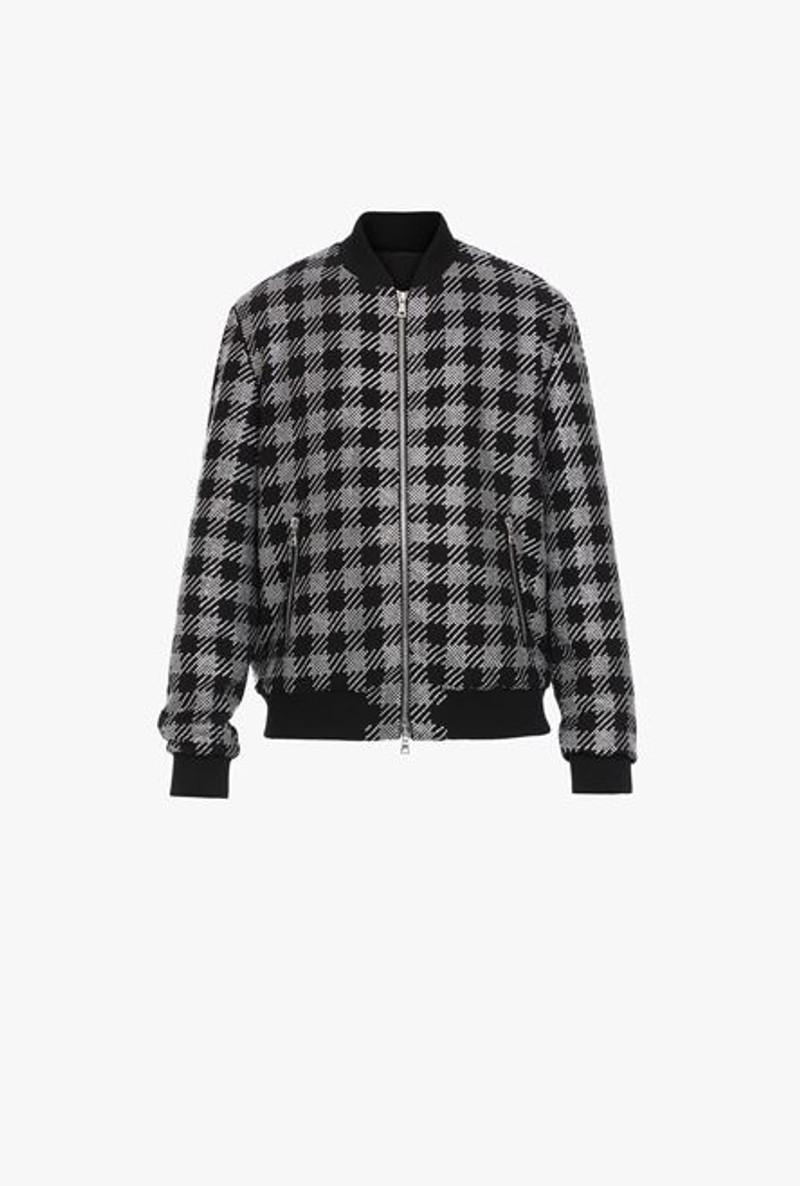 Bomber jacket with rhinestone gingham pattern 1