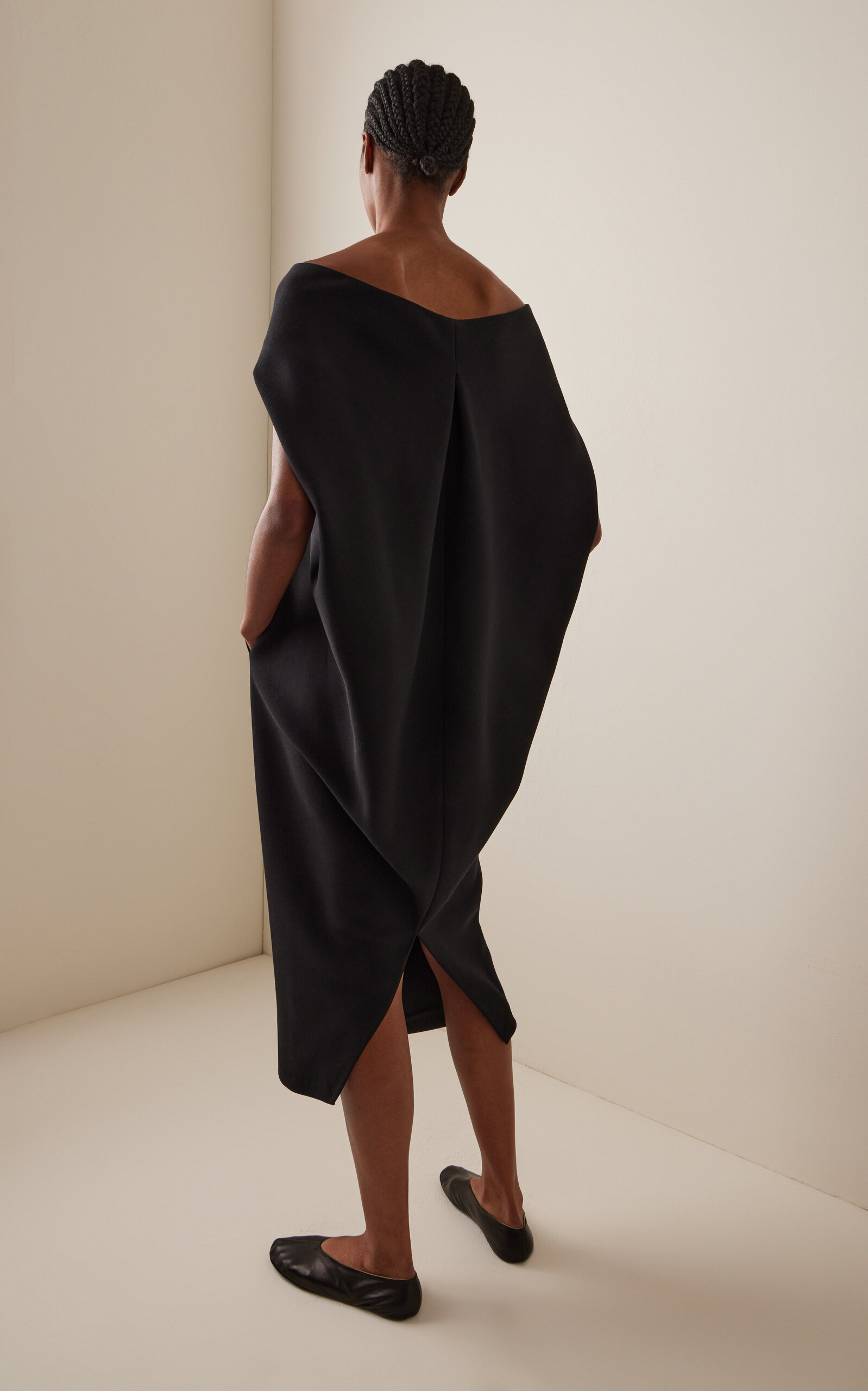 Anitas Cape-Detailed Wool Gabardine Midi Dress black - 4